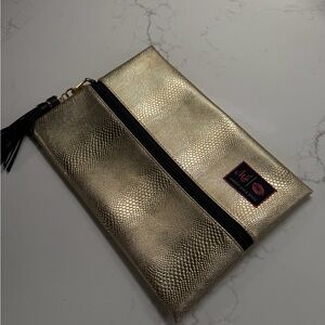 Metallic Gold Textured Clutch with Tassel Accent